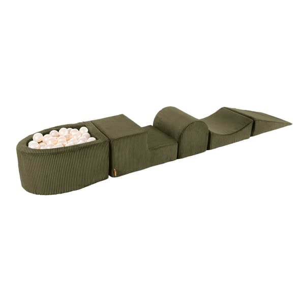 MeowBaby 5-delt skumlegeplads til børn med boldbassin, 100 stykker, 200x45cm, æstetisk, khaki