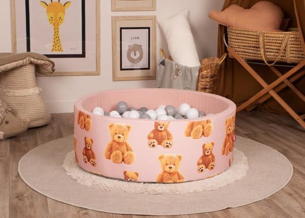 Bollhav - bollstruktur Knorrtoys - 76007 - Bollhav, « Teddy Pink » 150 bollar Grå/Vit/Transparent
