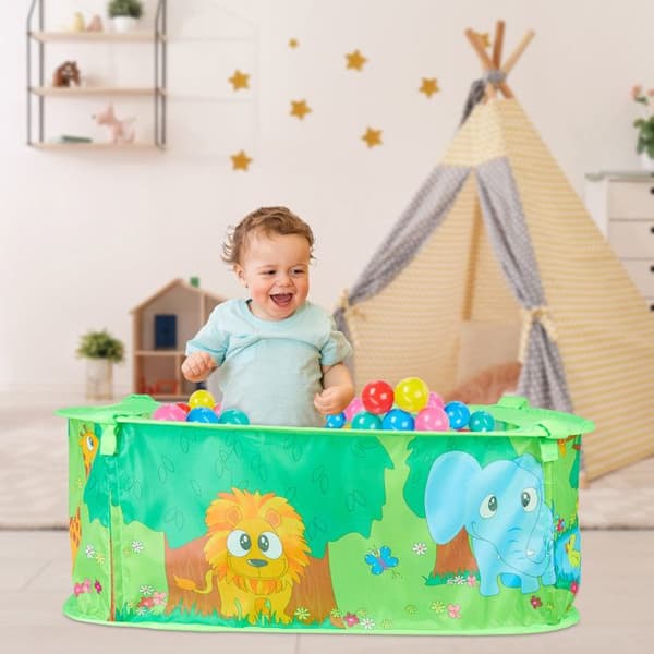 Relaxdays Ball Pit, 50 bollar, lektält, bollar, pop up djungeldjur inomhus HxBxD: 29 x 80 x 80 cm, Grön