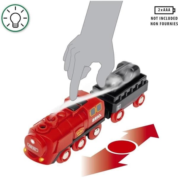 BRIO World 36017 Batteridrevet damplokomotivsæt - Træjernbane - Rød