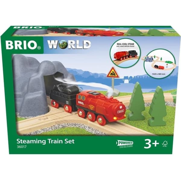 BRIO World 36017 Batteridrevet damplokomotivsæt - Træjernbane - Rød
