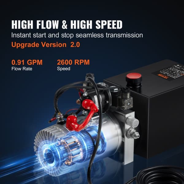 Hydraulisk pump, maxtryck 3200 PSI, kapacitet 8 kvarts.