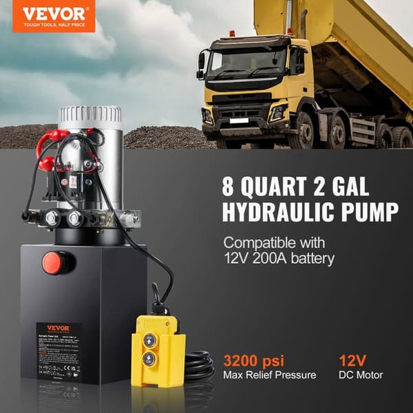 Hydraulisk pump, maxtryck 3200 PSI, kapacitet 8 kvarts.