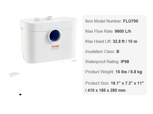 Macerointipumppu, 700W Teho, 9600 L/h Virtausnopeus,700W
