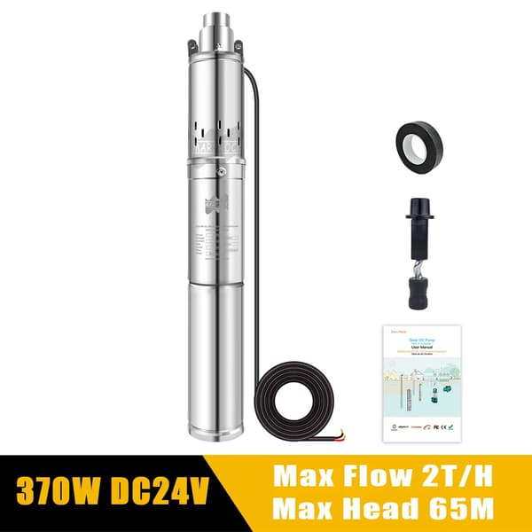 Solär nedsänkt vattenpump, 150W 12V, Max höjd 35M,370W DC 24V