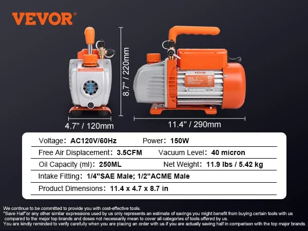 HVAC-imupumppu, 150W teho, 3,5 CFM virtausnopeus,3.5CFM 150W 1 Vaihe