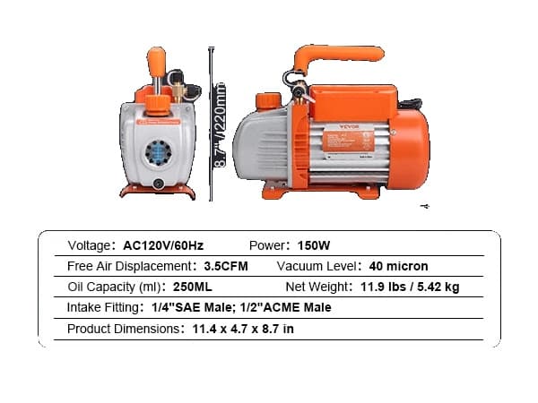HVAC-imupumppu, 150W teho, 3,5 CFM virtausnopeus,3.5CFM 150W 1 Vaihe