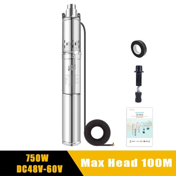 Solär nedsänkt vattenpump, 150W 12V, Max höjd 35M,750W DC 48-60V-a