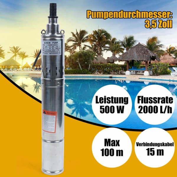 Rustfrit Stål Nedsænkelig Havepumpe, 2000 L/t Flow Rate, 100 m Maksimal Højde,230V, EU