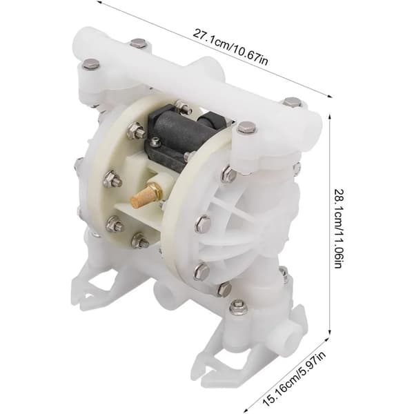 Dubbelmembranpump, 1/2 tum, Max flödeshastighet 2 ton/tim, Låg ljudnivå vid drift,VIT