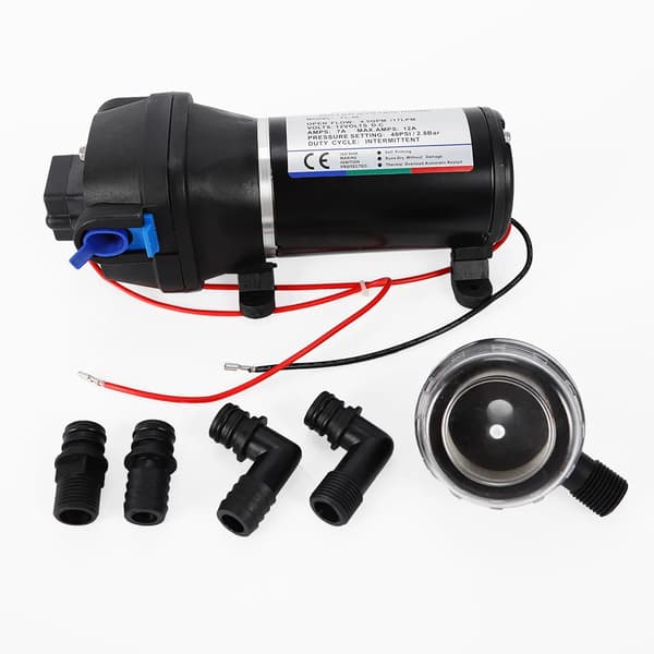 Vandoverførselspumpe, 17 L/min flowhastighed, 28 m maksimal løftehøjde,Sort, EU, 12V