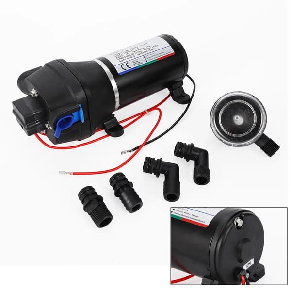 Vandoverførselspumpe, 17 L/min flowhastighed, 28 m maksimal løftehøjde,Sort, EU, 12V
