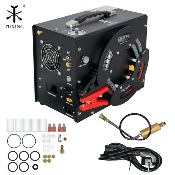 TUXING PCP Luftkompressor, Højtryk 4500 PSI, Bærbar 12V/110V/220V,220V, Sæt tryk