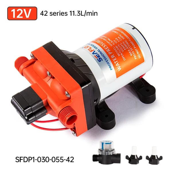 12V Itseimevä vesipumppu, 11,3L/min virtaus, 55 PSI kalvopumppu,SFDP1-030-055-42