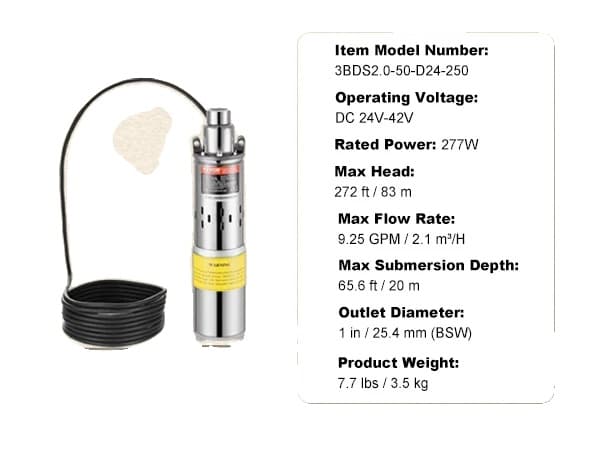 VEVOR Nedsænkelig Vandpumpe, Maksimal Flow Rate 9,25 GPM, Maksimal Højde 273 ft,277W 9,25GPM