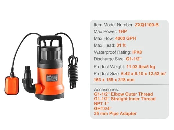 VEVOR Käyttöpumppu, 4000 GPH Korkea Virtaus, 31 ft Maksimi Korkeus,700W 4000 GPH