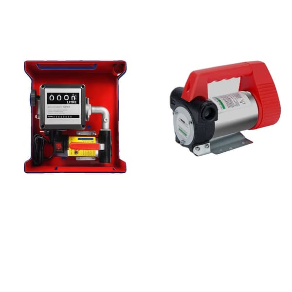 Selvprimende dieselpumpe, 200W effekt, 45 L/min flowrate, 2 m indtagsslange,rød