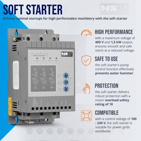 MSW - Mjukstartare - 400 V / 110 - 220 V - 1,5 kW - 3 A