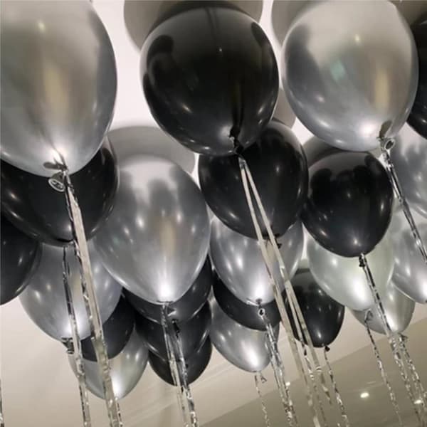 Takballonger - Ballonger för Taket, Babyshower Nyår Silver Svart 1 Set