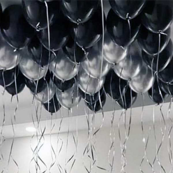 Takballonger - Ballonger för Taket, Babyshower Nyår Silver Svart 1 Set