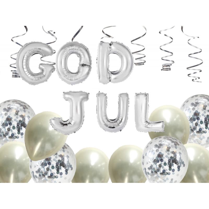 God Jul ballongbuketter silver / Julfest dekoration / Julballonger