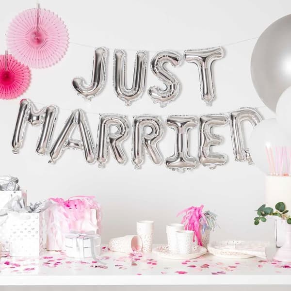 Bröllopsfolieballonger - Just Married - Silver - 36 cm