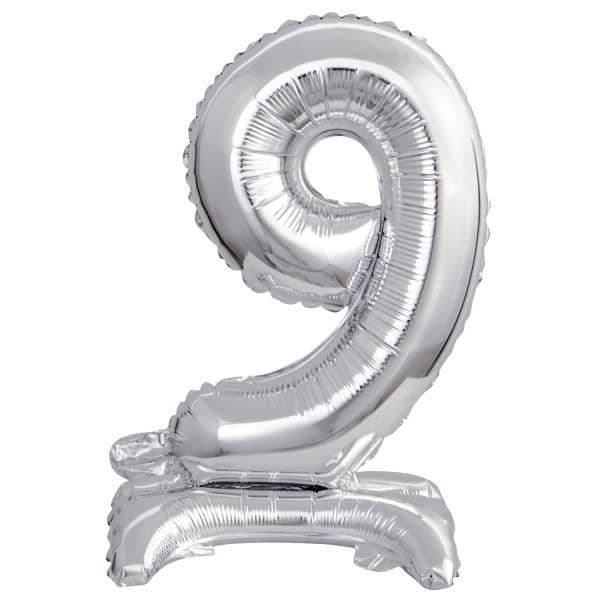 Amscan folieballong nummer 9 stående 38 cm silver