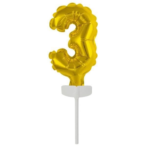 Ballong nummer - Amscan - 3 - 18,5 x 9 cm - Guld - Aluminium - Helium