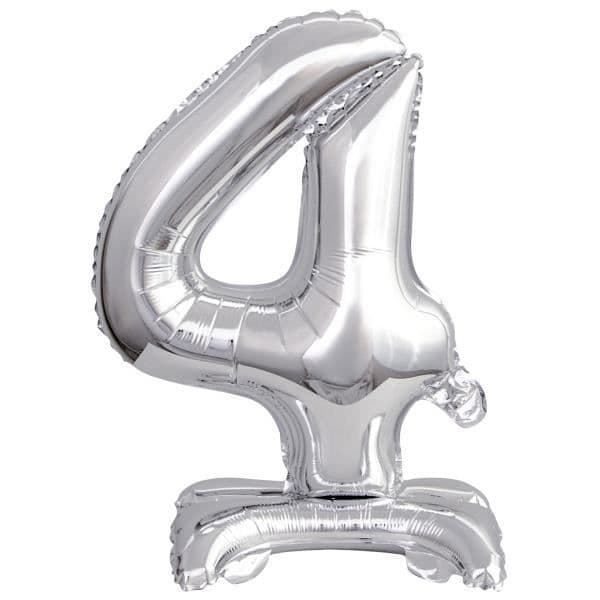 Amscan folieballong nummer 4 stående 38 cm silver