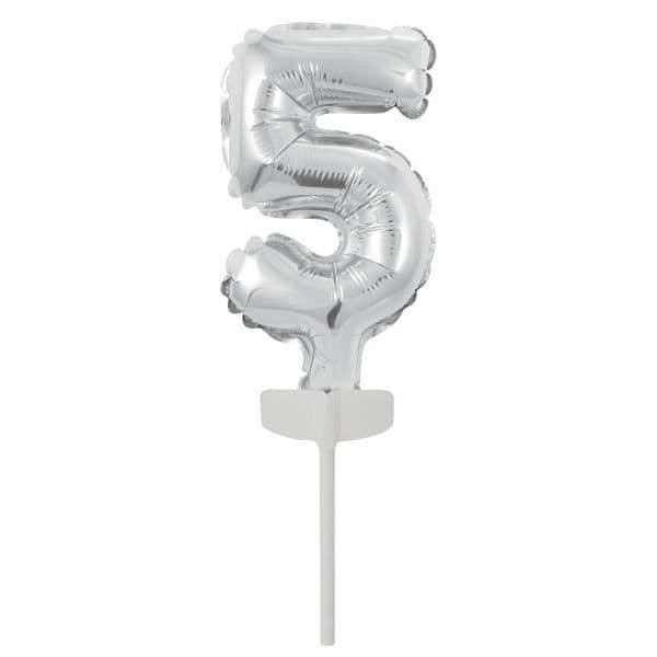 Amscan folieballong nummer '5' 18,5 x 9 cm silver