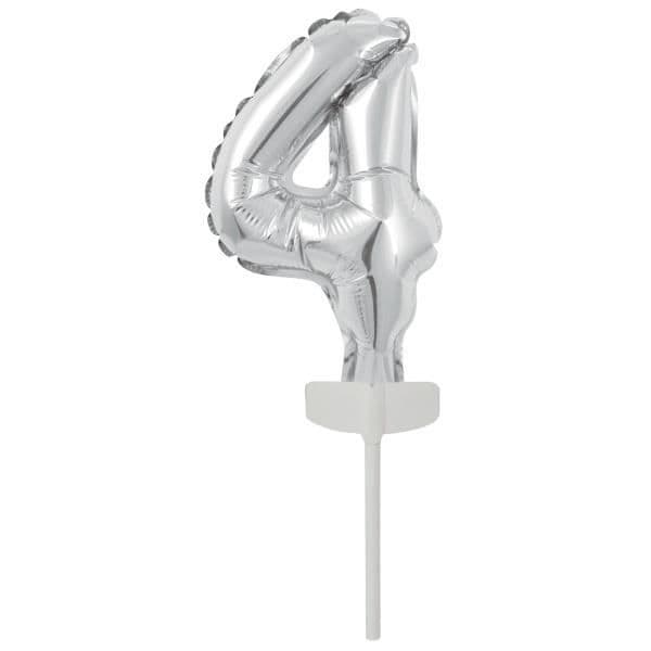 Ballong siffra - Amscan - Nummer 4 - Silver - 18,5 x 9 cm - Helium möjligt