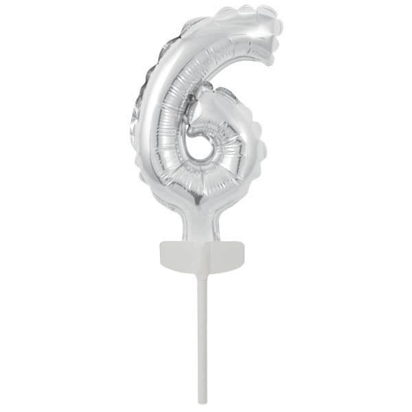 Ballong siffra - Amscan - Nummer 6 - 18,5 x 9 cm - Silver - Helium möjligt