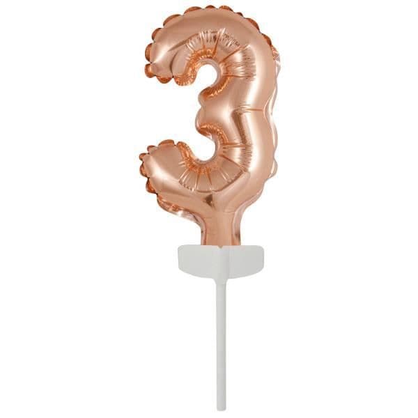 Ballong nummer - Amscan - Nummer 3 - 18,5 x 9 cm - Roséguld - Lätt att hålla
