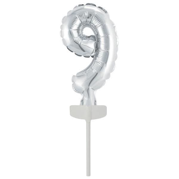 Ballong nummer - Amscan - Nummer 9 - Aluminium - 18,5 x 9 cm - Silver