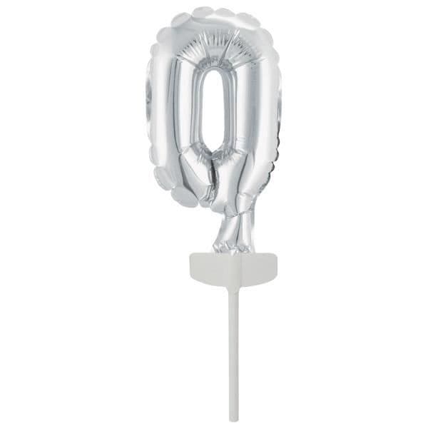 Amscan folieballong nummer '0' 18,5 x 9 cm silver
