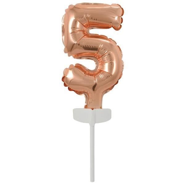 Ballong siffra - Amscan - Nummer 5 - 18,5 x 9 cm - Roséguld - Helium möjligt