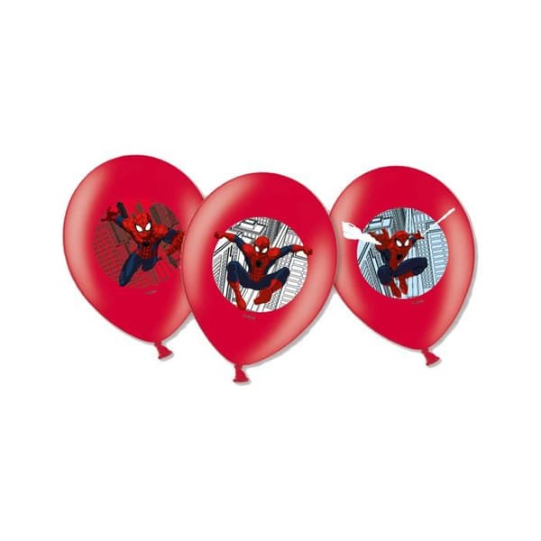 Spiderman-ballonger - AMSCAN - Set med 6 latexballonger för födelsedagspojkar från 8 år och uppåt