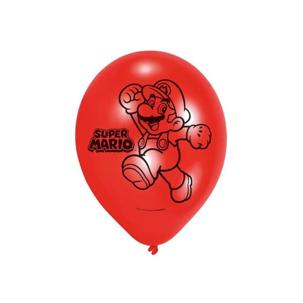 Ballonger - Super Mario - Set av 6 - Röd och Blå - Festdekoration - Födelsedag