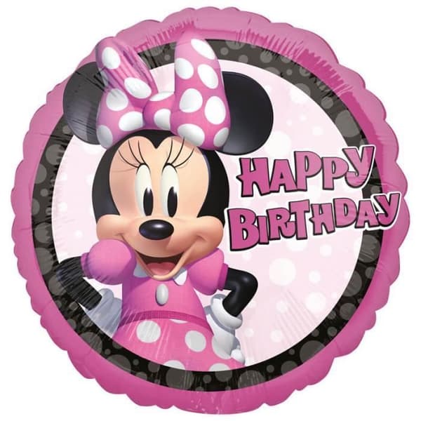 Heliumballong Rund - Disney - Minnie Mouse - 43 cm - Rosa och svart - Lufthållbar eller helium