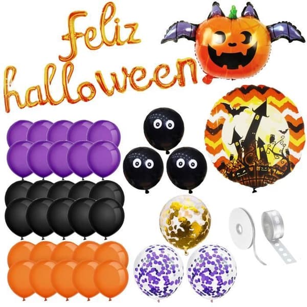 Halloween Dekoration - SPRINGOS - Flerfärgade Ballonger - 60 stycken - Latex - Halloween Tema