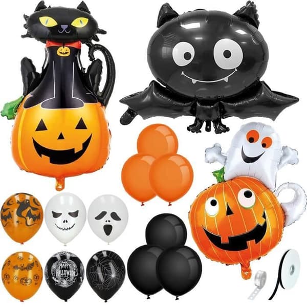 Dekorationsset Halloween - SPRINGOS - 14 Ballonger - Latexfri - Flerfärgad - Skrämmande