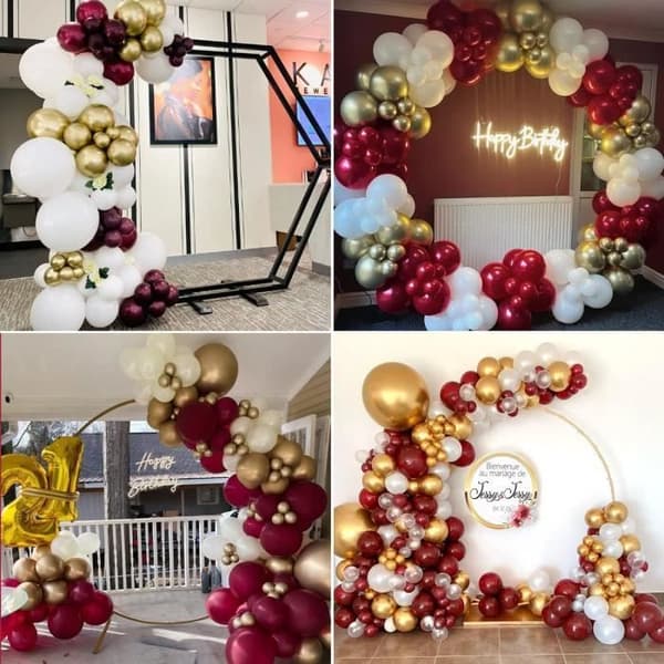 Vinröd ballonggirland Vitguld Burgundröd Guld Vit ballongbåge för fest Födelsedag Bröllop Nyårsdekoration