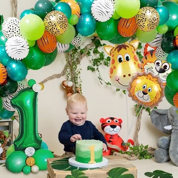 Ballongdekoration djungelfödelsedagsfest 1 år pojke 1 års födelsedag ballonggirland djungeldjur för pojke