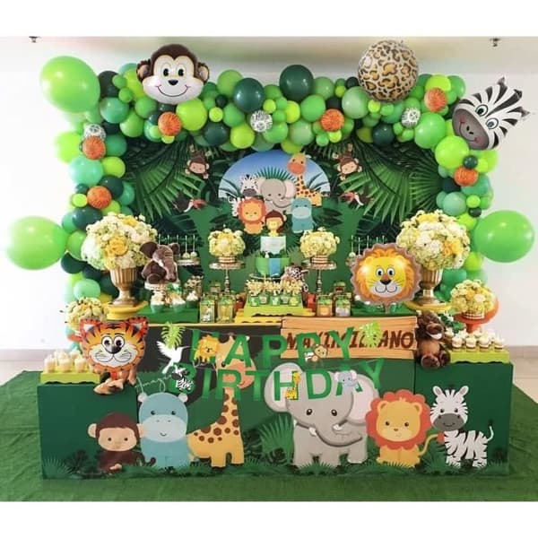 Ballongdekoration djungelfödelsedagsfest 1 år pojke 1 års födelsedag ballonggirland djungeldjur för pojke