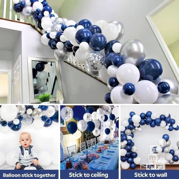 Blue Balloon Arch Kit 99 delar Blue Silver Balloon Girl Girl Arch Kit med Silver White Confetti Födelsedagsballonger Mta[28640]