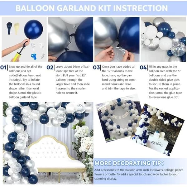 Blue Balloon Arch Kit 99 delar Blue Silver Balloon Girl Girl Arch Kit med Silver White Confetti Födelsedagsballonger Mta[28640]