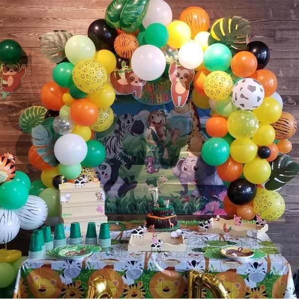 Festdekoration - Djungelsafari - Pojke - Flerfärgad - Grön - Djurballonger - Garland