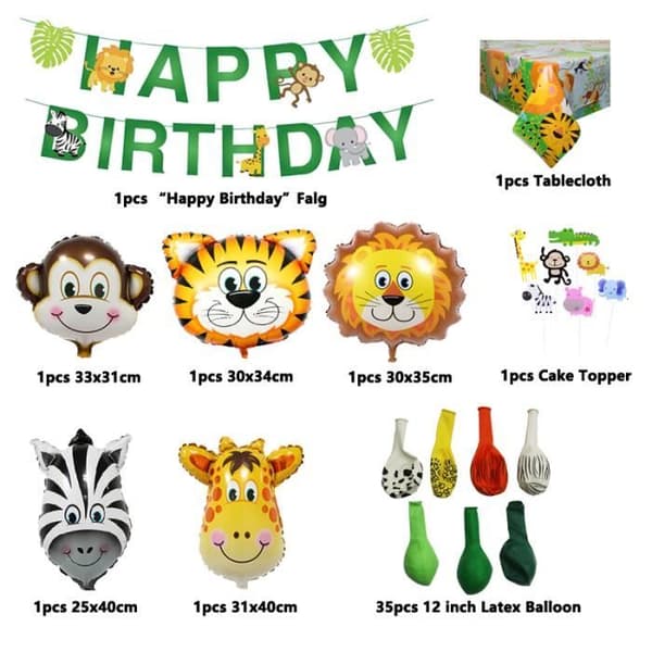 Festdekoration - Djungelsafari - Pojke - Flerfärgad - Grön - Djurballonger - Garland