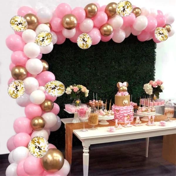 Vit Rosa Transparent ballonggirland Guld Rose Guld Vit ballongbåge för nyårsfestdekoration, bröllop, födelsedag