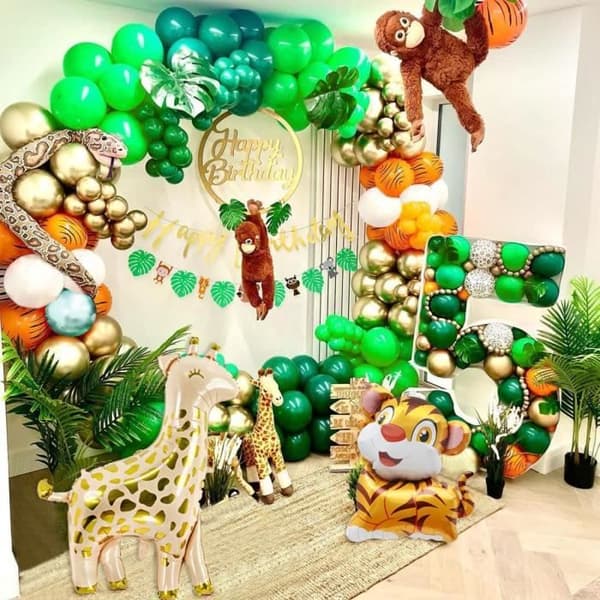 Jungle Födelsedagsdekorationer Pojkesafari Födelsedagsballonggirland med födelsedagsballongbågsbanner